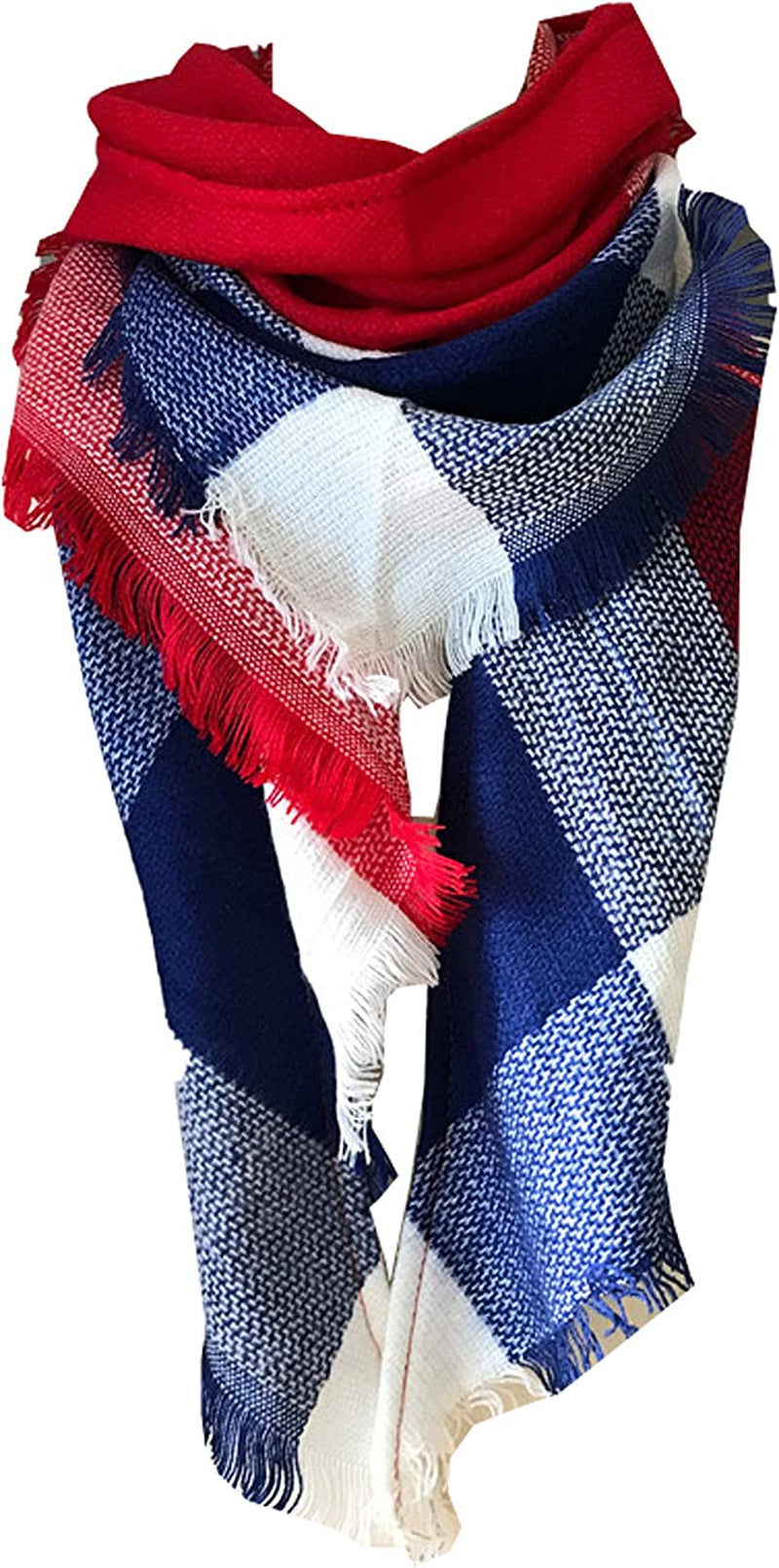 Wander Agio Womens Warm Long Shawl Winter Wraps Large Scarves Knit Cashmere Feel Plaid Triangle Scarf Apparel & Accessories > Clothing Accessories > Scarves & Shawls Wander Agio Big Red Blue