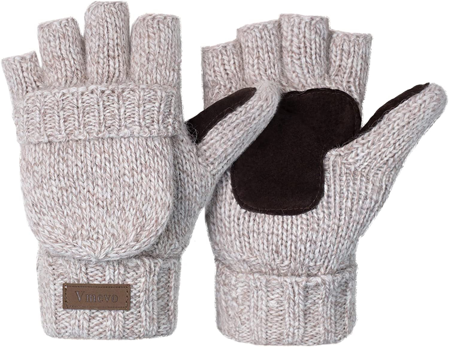 Winter Knitted Convertible Fingerless Gloves Wool Mittens Warm Mitten Glove for Women and Men Apparel & Accessories > Clothing Accessories > Gloves & Mittens ViGrace Beige Large