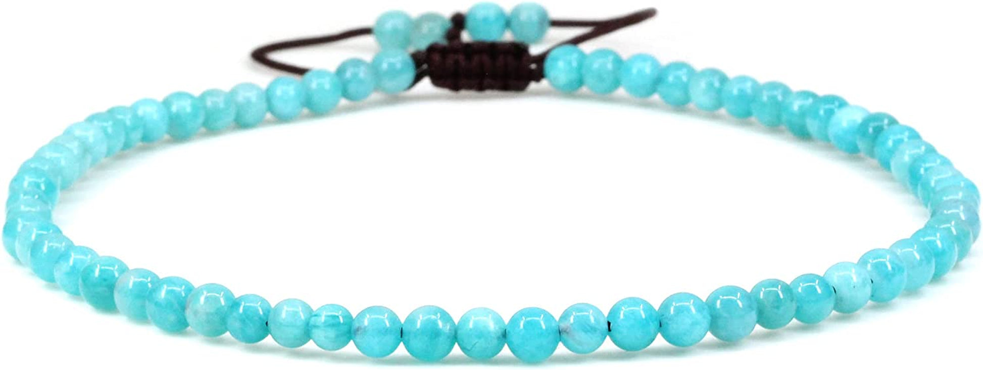 Keleny Natural Gemstone 4Mm round Bead Charm Stretch Anklet for Women Brown Rope Adjustable 8.6-11 Inch Apparel & Accessories > Jewelry > Anklets Kelenystones Blue Russia Amazonite