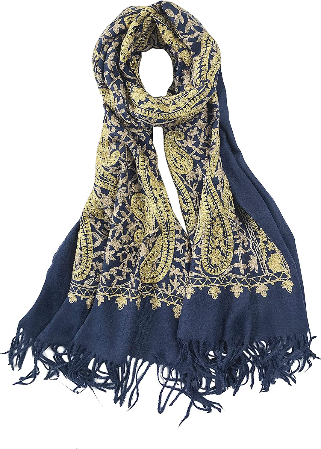 Women'S Embroidered Oversize Tassel Shawl Scarf Wraps for Women Apparel & Accessories > Clothing Accessories > Scarves & Shawls Urban CoCo #3-navy Blue
