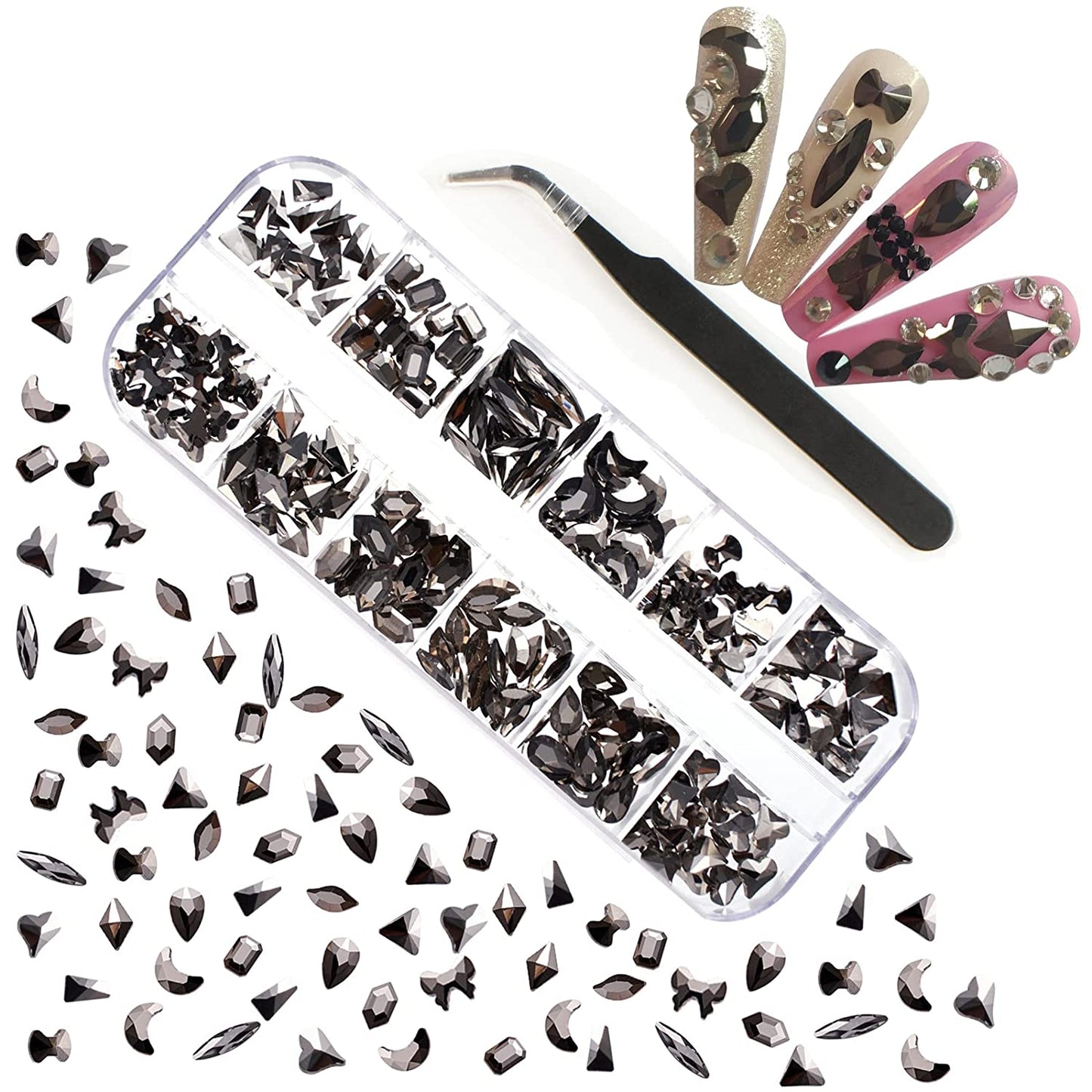 Rhinestones for Nails Kit,3486Pcs round AB Nail Rhinestones 354Pcs 3D Multi Shapes Flatback Nail Crystals Diamonds for Nail Design DIY Nail Salon Manicure Decoration Health & Beauty > Personal Care > Cosmetics > Cosmetic Tools > Nail Tools Ailipu Black-240 nail gems