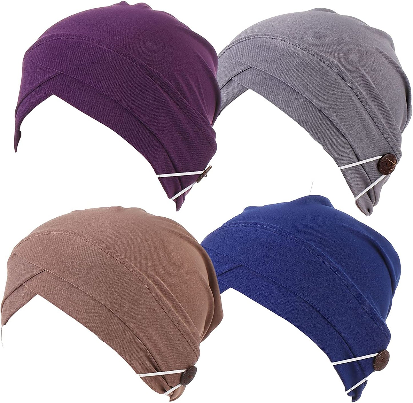 Qianmome 2-4 Pack Beanie with Button for Women Men Nurse,Working Hat,Chemo Caps for Cancer Patients Apparel & Accessories > Clothing Accessories > Headwear Qianmome 1b11-purple&gray&coffee&sapphire