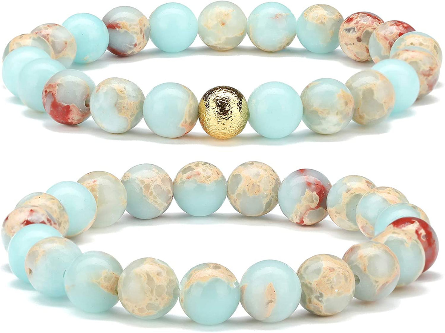 CHOGLE Gemstone Beaded Bracelets for Women - Semi Precious 8Mm round Natural Stone Beads Bracelet - Stretch Strand Bracelet for Girls Apparel & Accessories > Jewelry > Bracelets CHOGLE Serpentine Stone Beaded Bracelet