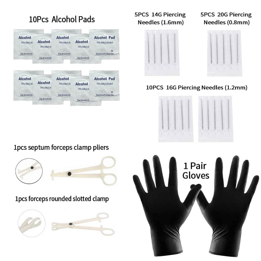 94PCS Mixed-Pack Piercing Kits for All Body Piercings Stainless Steel 14G 16G 20G Jewelry and Piercing Needle with Piercing Tools 10Pcs Alcohol Pad for Nose Septum Lip Ear Belly Button Cartilage Tragus Apparel & Accessories > Jewelry > Body Jewelry Tustrion