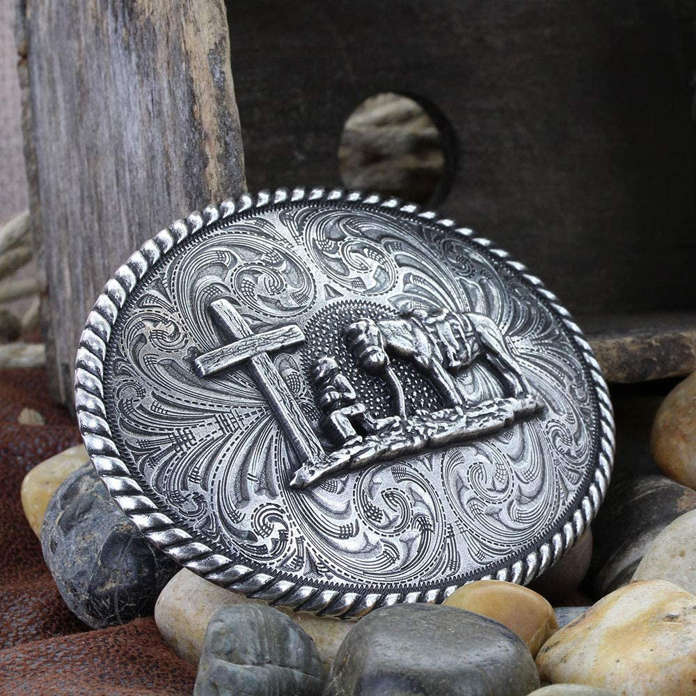 Montana Silversmiths Christian Faith Series Attitude Western Belt Buckle (Christian Cowboy - Antiqued Silver) Apparel & Accessories > Clothing Accessories > Belt Buckles Montana Silversmiths