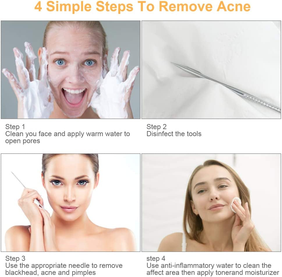 Pimple Popper Tool Kit, UUBAAR 9 PCS Blackhead Remover Tools with Tweezers, 16-Heads Professional Acne Zit Popper Extraction Tools, Whitehead Comedone Pimple Popping Extractor Kit for Facial Nose Health & Beauty > Personal Care > Cosmetics > Cosmetic Tools > Skin Care Tools UUBAAR