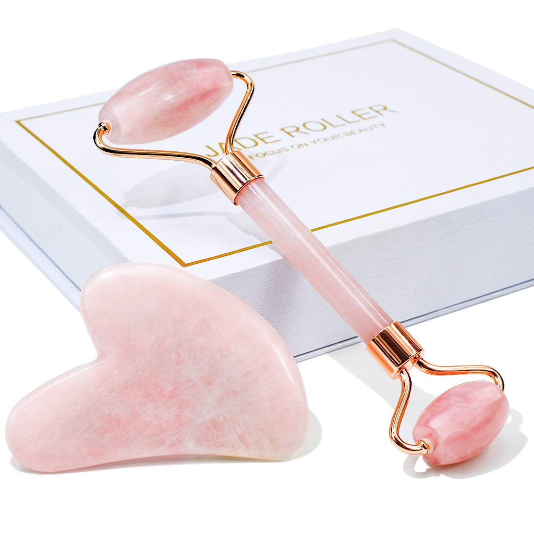 Jade Roller & Gua Sha, Face Roller, Facial Beauty Roller Skin Care Tools, BAIMEI Rose Quartz Massager for Face, Eyes, Neck, Body Muscle Relaxing and Relieve Fine Lines and Wrinkles Health & Beauty > Personal Care > Cosmetics > Cosmetic Tools > Skin Care Tools BAIMEI 1-2pcs-pink