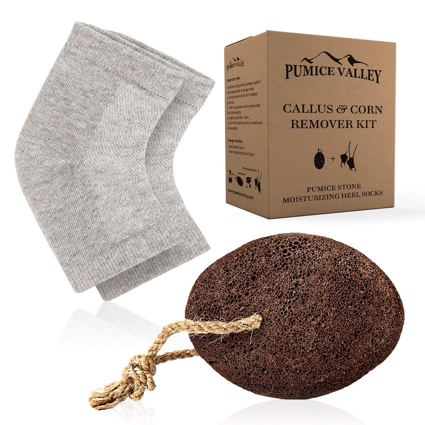 Pumice Stone for Feet & Moisturizing Heel Sleeves - Natural Lava Foot Stone Callus Removing Set - Cracked Heel Treatment - Foot Care Kit for Dry Cracked Feet Body Hands (Brown) (Brown) Health & Beauty > Personal Care > Foot Care Pumice Valley