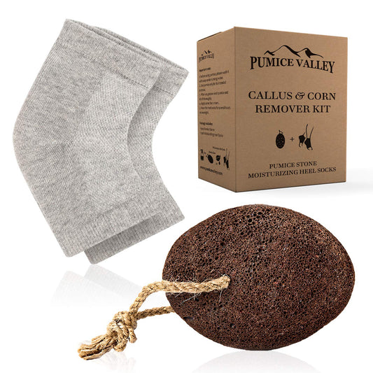 Pumice Stone for Feet & Moisturizing Heel Sleeves - Natural Lava Foot Stone Callus Removing Set - Cracked Heel Treatment - Foot Care Kit for Dry Cracked Feet Body Hands (Brown) (Brown) Health & Beauty > Personal Care > Foot Care Pumice Valley