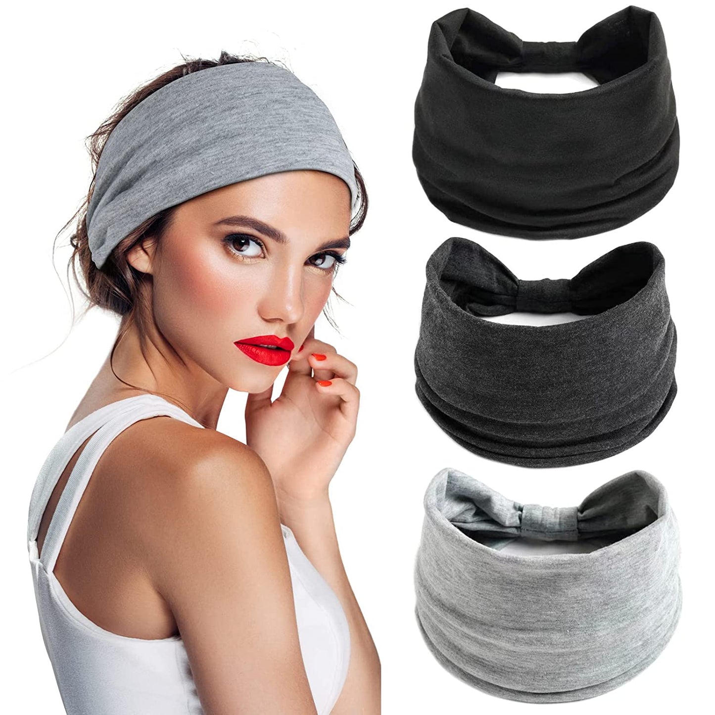 S&N Remille 3 Pack Wide Boho Headbands for Women and Girls, Elastic Turban Head Wrap Non-Slip Hair Bands for Sport Yoga and Running Headband Apparel & Accessories > Clothing Accessories > Bandanas & Headties S&N Remille Set-15