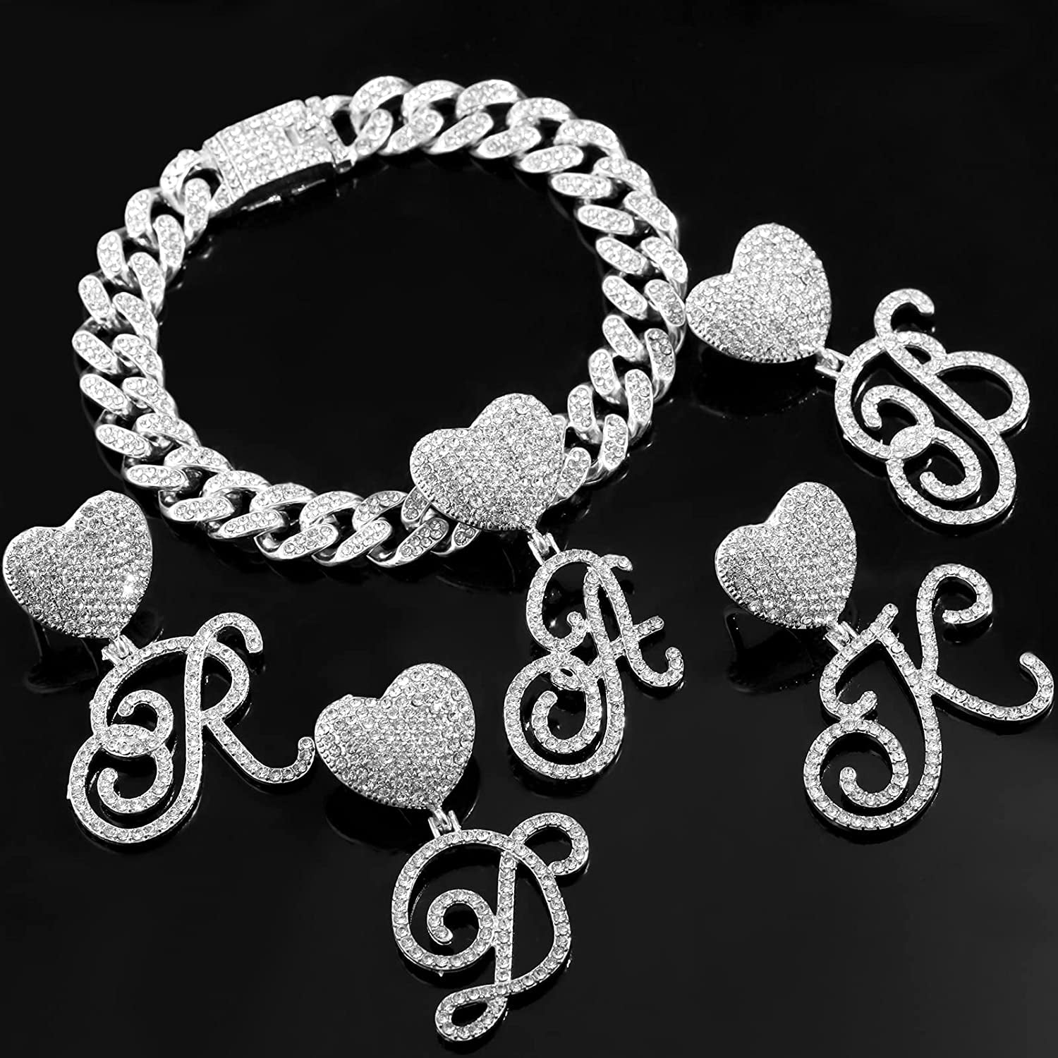 KKJTDS 13Mm Silver Cuban Link Anklets for Women Cursive Pendant Miami Cuban Link Chain Ankle Bracelets for Women Hip Hop Iced Out Letter Chain Anklet Apparel & Accessories > Jewelry > Anklets KKJTDS