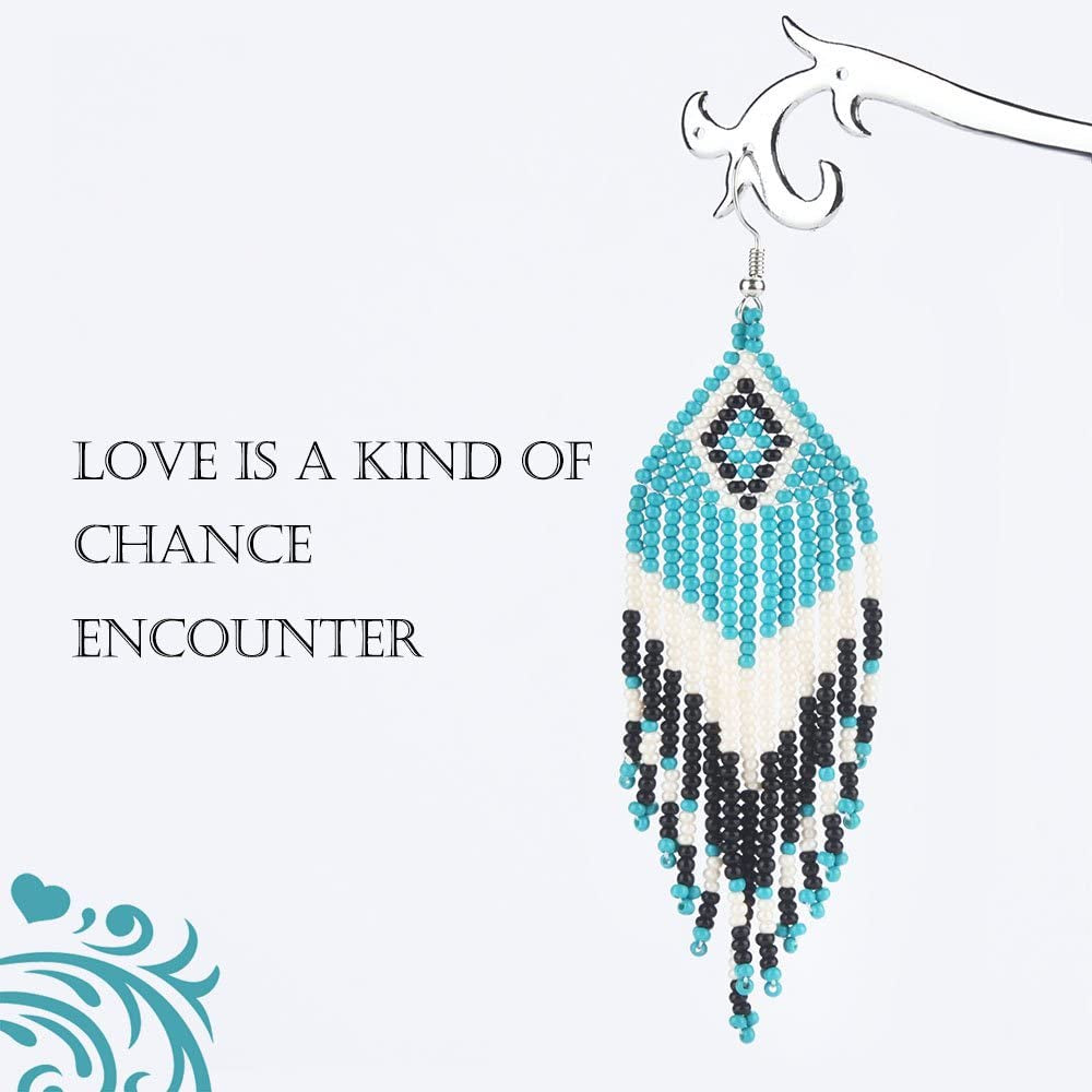 Native American Beaded Tassel Earrings with Fringe Seed Bead Boho for Women Long Dangle Beads Jewelry Apparel & Accessories > Jewelry > Earrings Tarsus