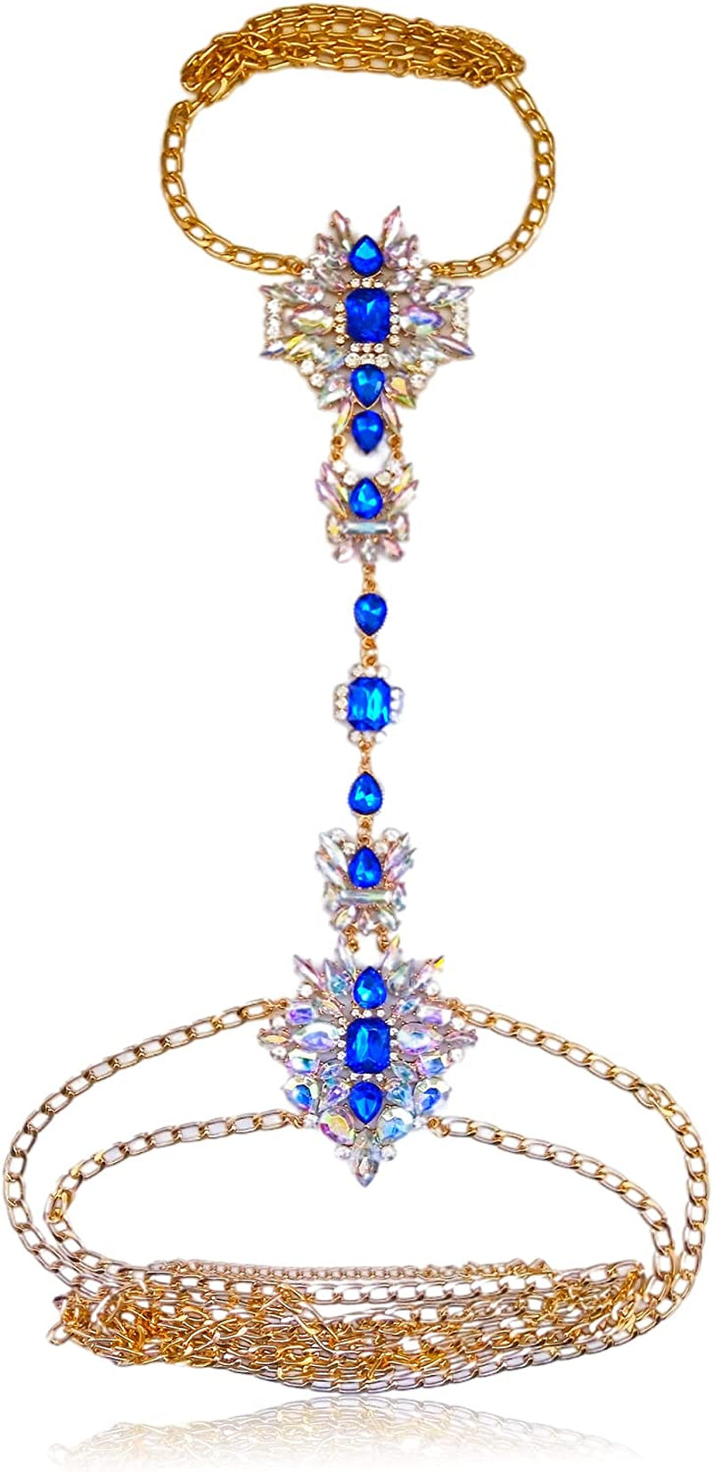 NABROJ Crystal Body Chains Jewelry for Women Sexy Rhinestone Bra plus Size Gold Waist Chest Chain -Shoulder Necklace Festival Body Chain Costume Jewelry Apparel & Accessories > Jewelry > Body Jewelry NABROJ STL01 Blue