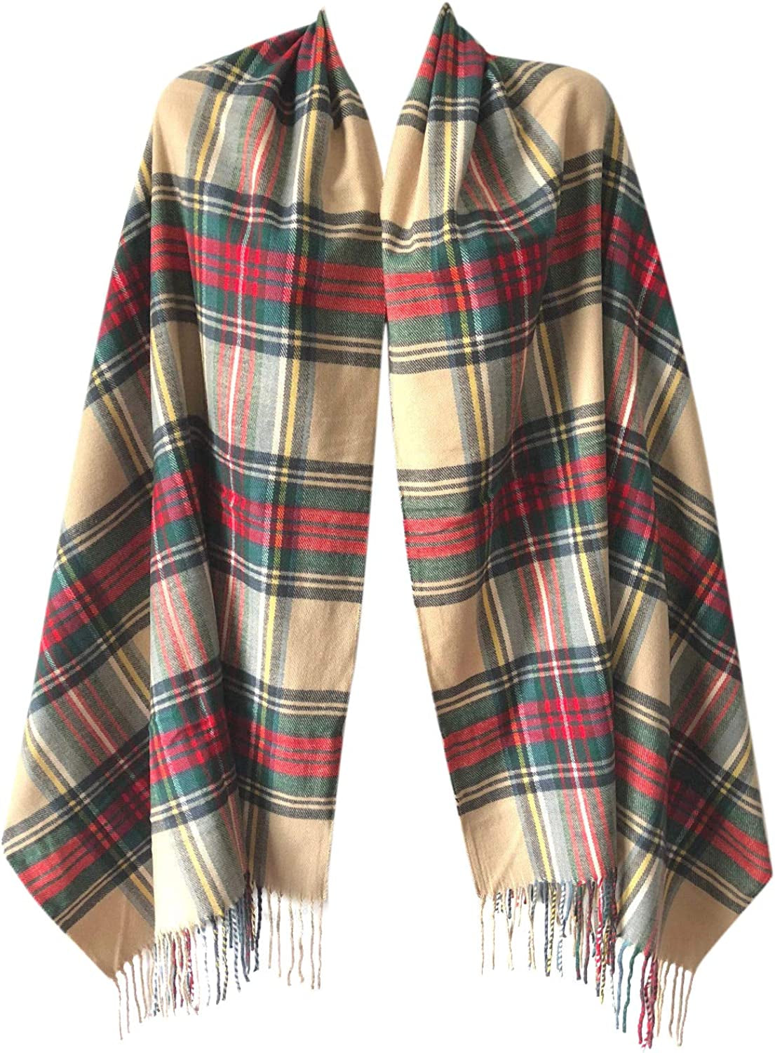 Women Oversized Scottish Clan Tartan Plaid Cashmere Feel Shawl Wrap Winter Scarf Apparel & Accessories > Clothing Accessories > Scarves & Shawls NY GOLDEN FASHION Camel Tartan