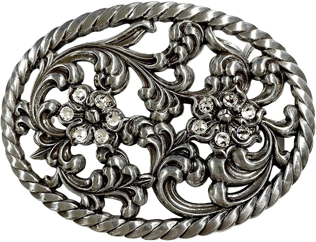 Rose Heart Flower Rhinestone Replacement Belt Buckle Fits 1-1/2"(38Mm) Belt Strap-Multi-Style Options Apparel & Accessories > Clothing Accessories > Belt Buckles Belts.com Type Buckle O - Ha0131 Antique Silver Crystal 1-1/2"