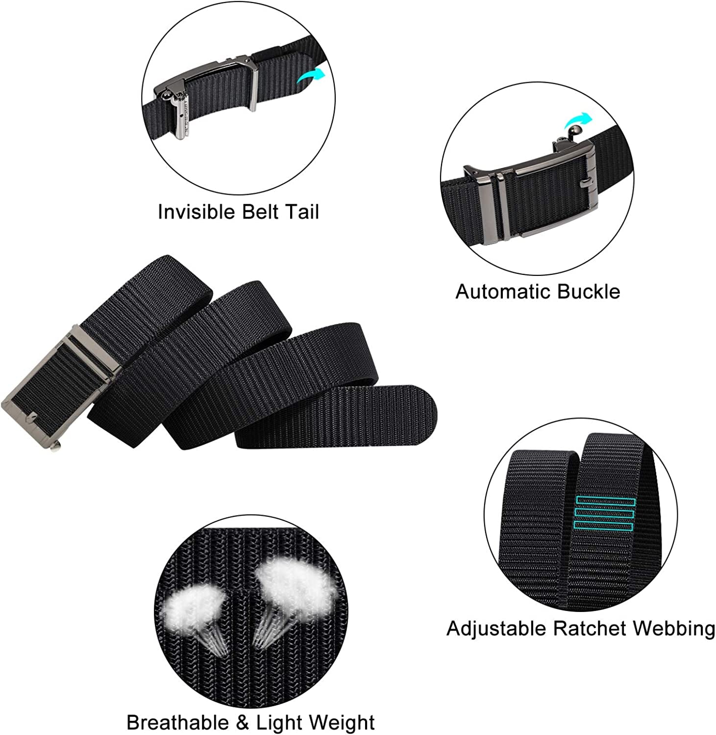 ITIEZY Men'S Nylon Ratchet Belt 2Pack, Adjustable Web Military Tactical Belt with Automatic Slide Buckle, Trim to Fit Apparel & Accessories > Clothing Accessories > Belts ITIEZY