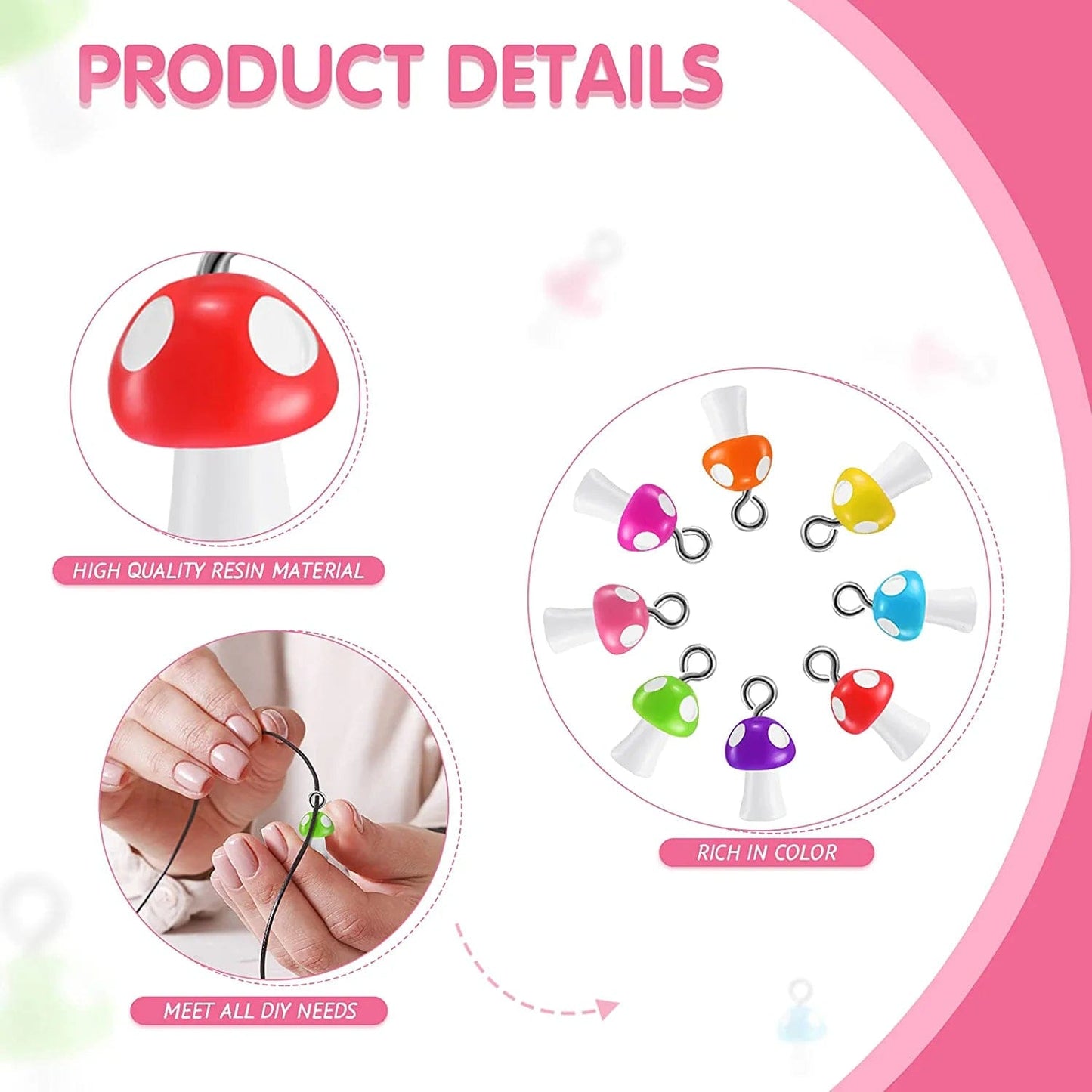 96 Pieces Mushroom Pendant Charms Colorful Mushroom Resin Charms Jewelry Making DIY Pendant Ornament Cute Mushroom Shape Charms for DIY Craft Bracelet Necklace Earrings, 8 Colors (Small)