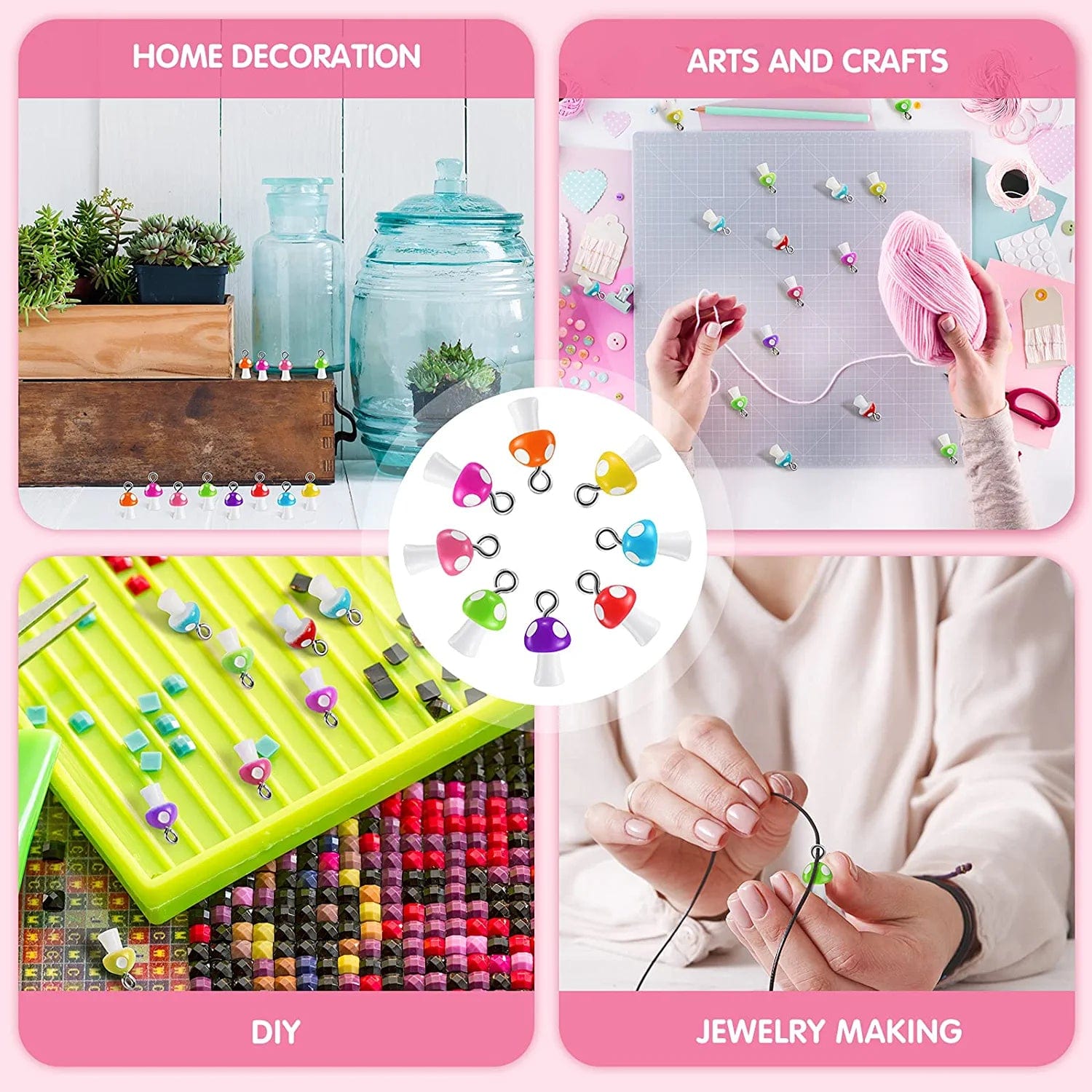 96 Pieces Mushroom Pendant Charms Colorful Mushroom Resin Charms Jewelry Making DIY Pendant Ornament Cute Mushroom Shape Charms for DIY Craft Bracelet Necklace Earrings, 8 Colors (Small)