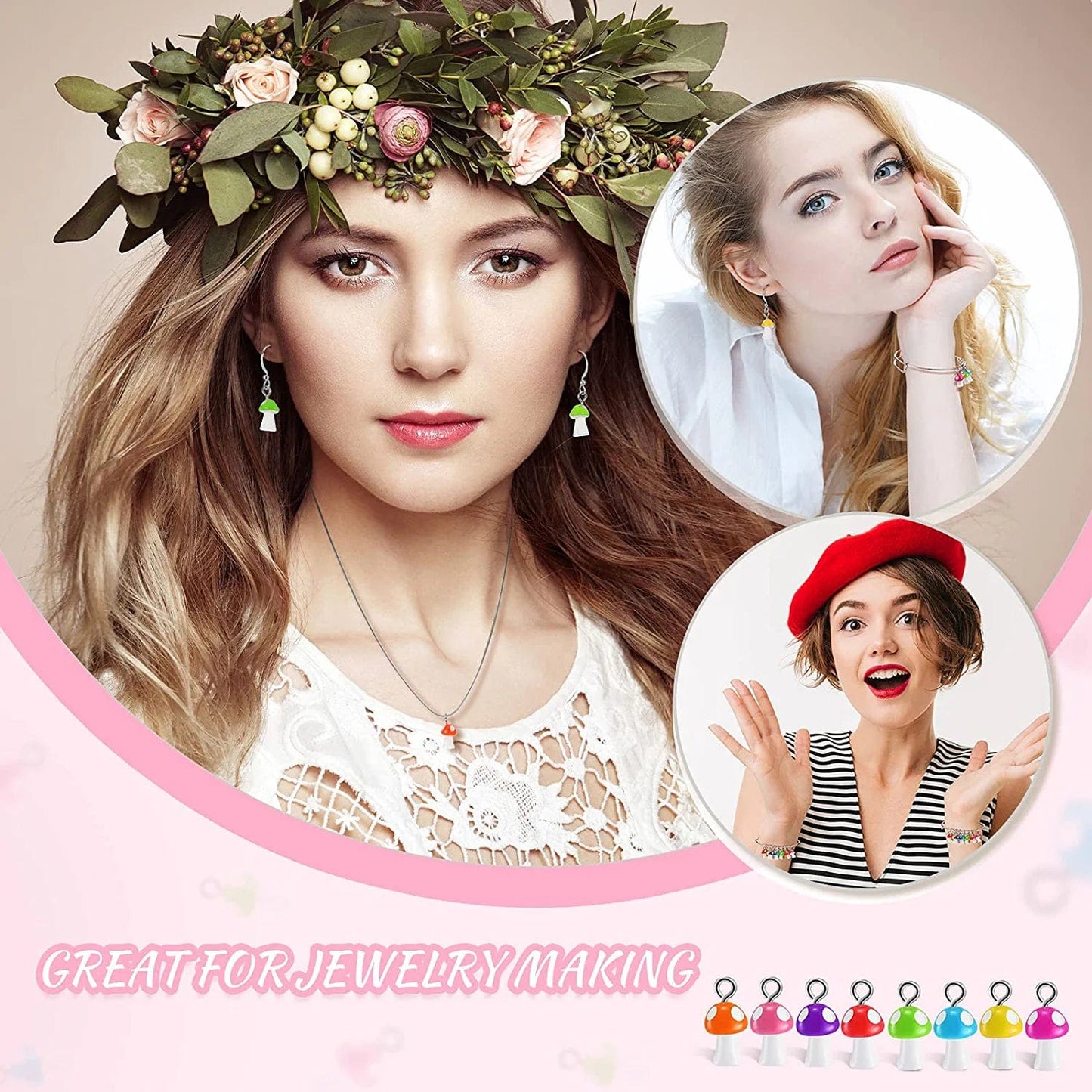 96 Pieces Mushroom Pendant Charms Colorful Mushroom Resin Charms Jewelry Making DIY Pendant Ornament Cute Mushroom Shape Charms for DIY Craft Bracelet Necklace Earrings, 8 Colors (Small)