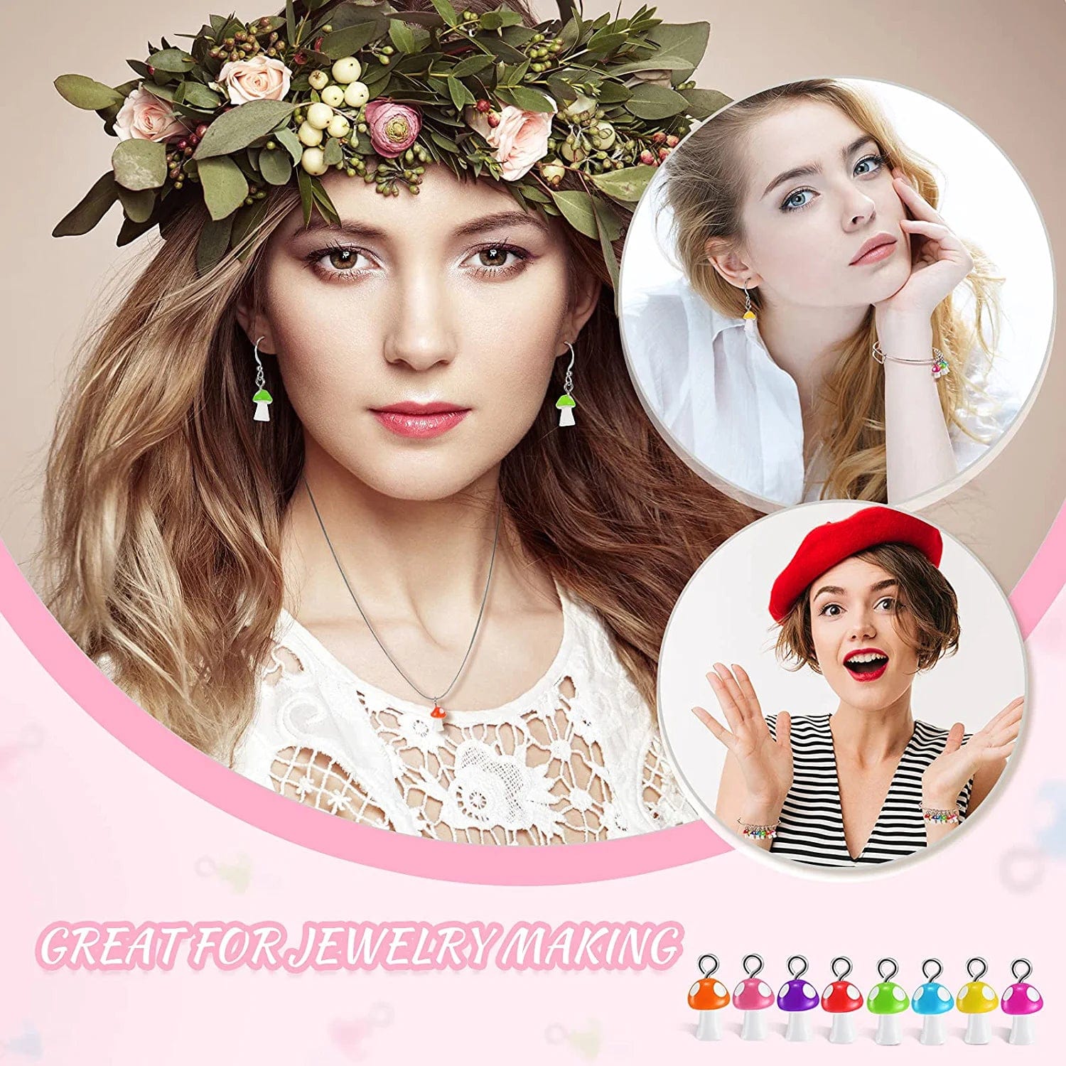 96 Pieces Mushroom Pendant Charms Colorful Mushroom Resin Charms Jewelry Making DIY Pendant Ornament Cute Mushroom Shape Charms for DIY Craft Bracelet Necklace Earrings, 8 Colors (Small)