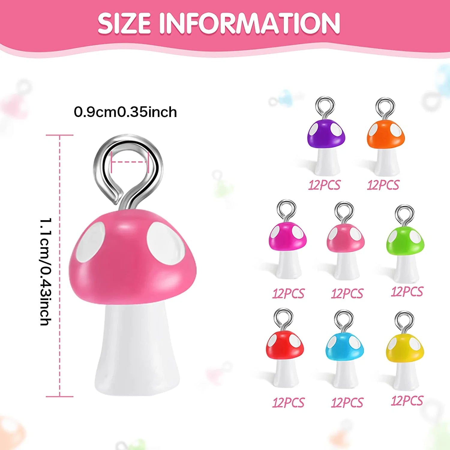 96 Pieces Mushroom Pendant Charms Colorful Mushroom Resin Charms Jewelry Making DIY Pendant Ornament Cute Mushroom Shape Charms for DIY Craft Bracelet Necklace Earrings, 8 Colors (Small)