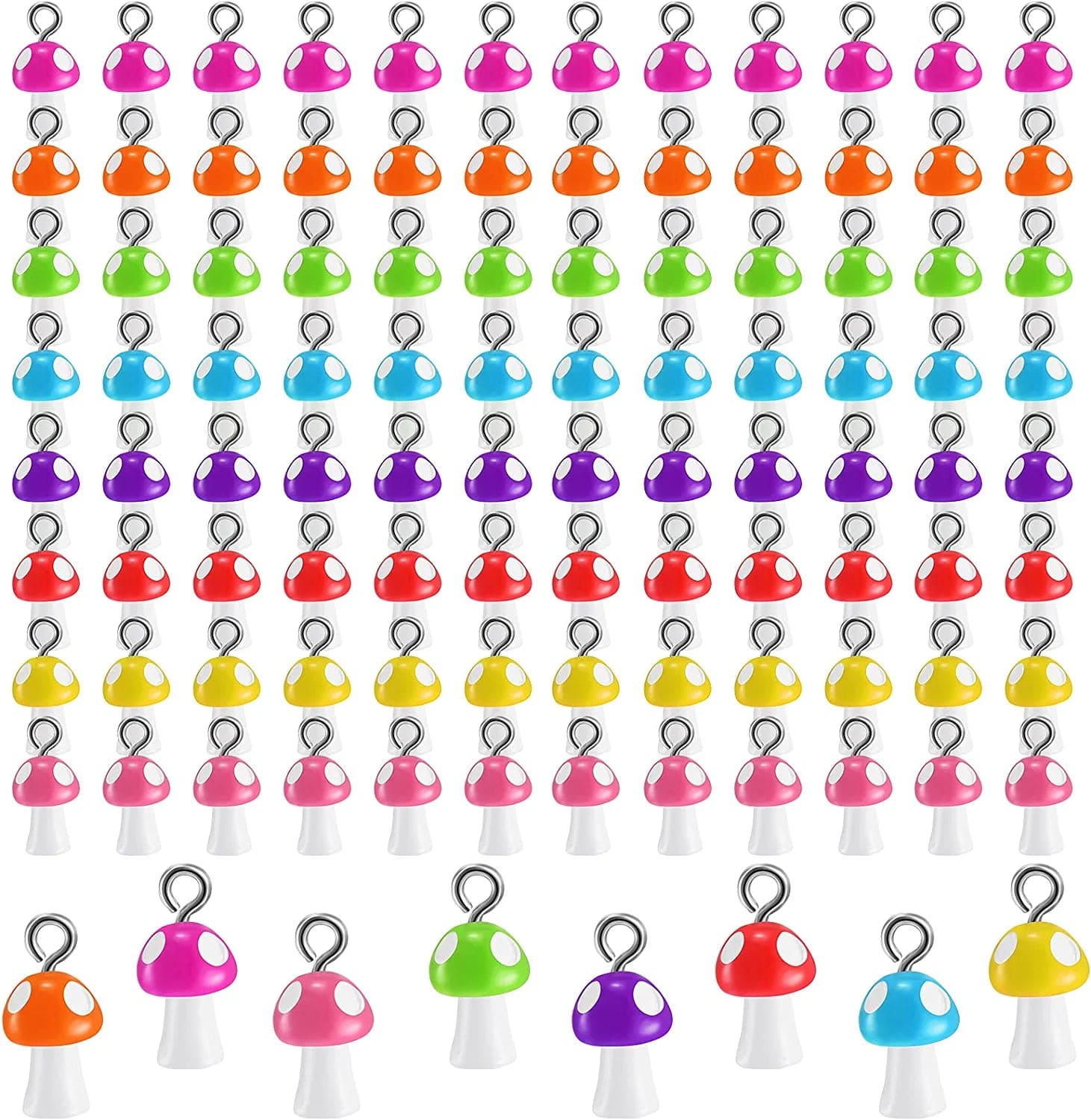 96 Pieces Mushroom Pendant Charms Colorful Mushroom Resin Charms Jewelry Making DIY Pendant Ornament Cute Mushroom Shape Charms for DIY Craft Bracelet Necklace Earrings, 8 Colors (Small)