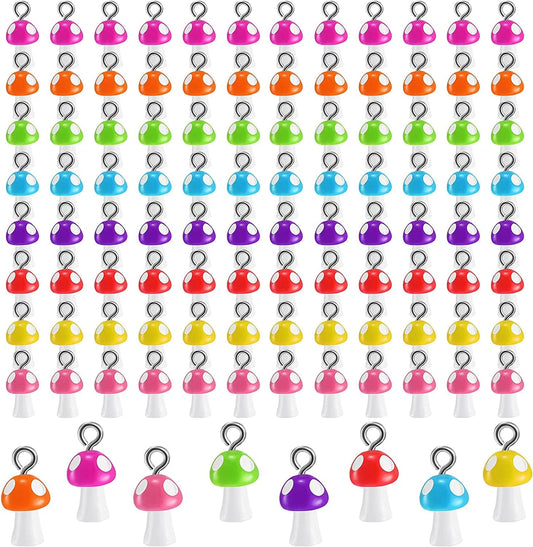 96 Pieces Mushroom Pendant Charms Colorful Mushroom Resin Charms Jewelry Making DIY Pendant Ornament Cute Mushroom Shape Charms for DIY Craft Bracelet Necklace Earrings, 8 Colors (Small)