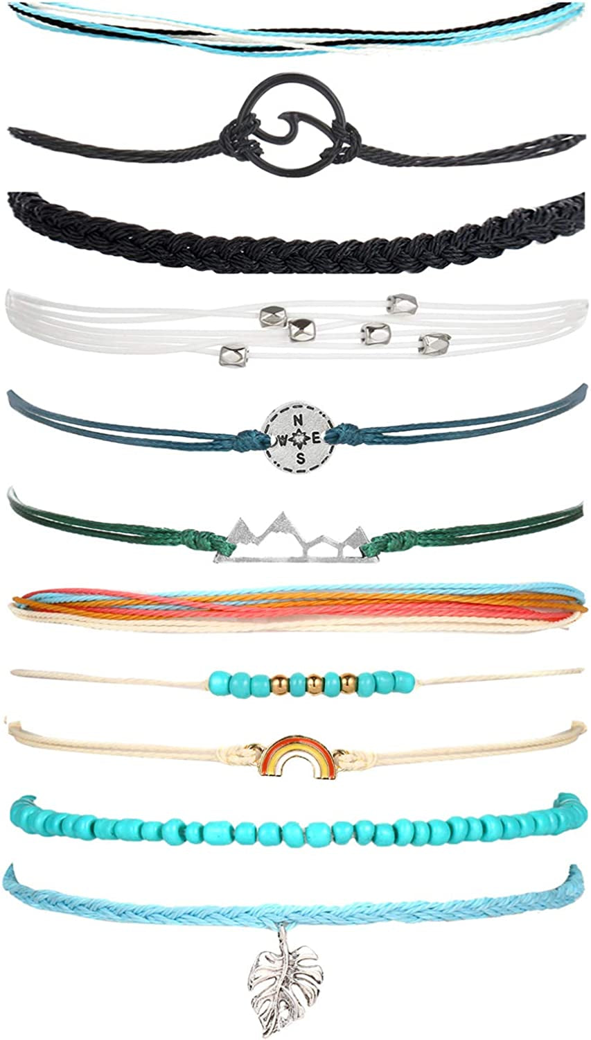 Long Tiantian Wave Bracelets for Teen Girls Cute Boho Braided String Beach Ocean Bracelet for Women Summer Jewelry Gift Apparel & Accessories > Jewelry > Anklets Long tiantian L