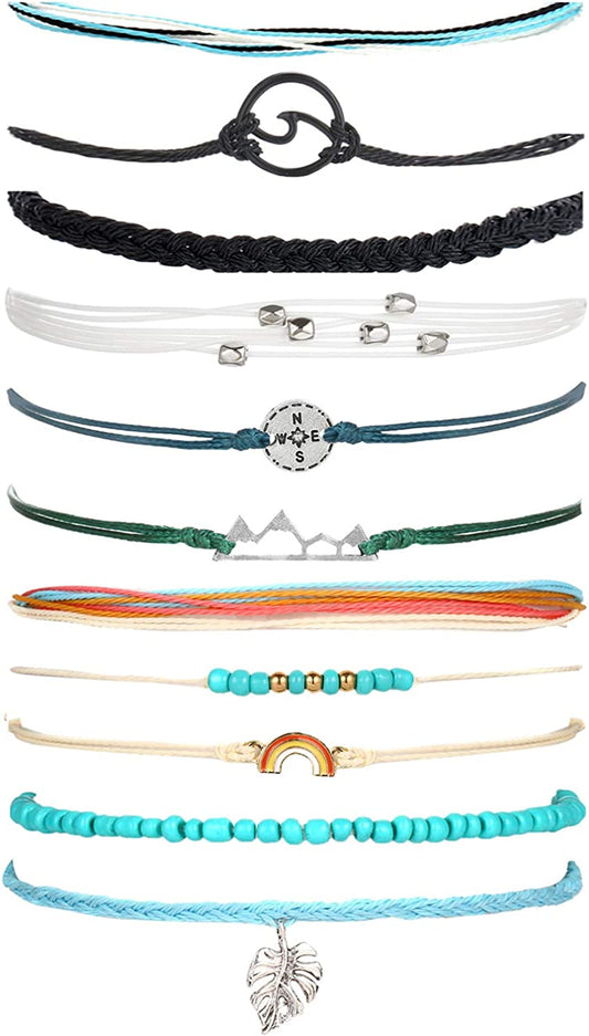 Long Tiantian Wave Bracelets for Teen Girls Cute Boho Braided String Beach Ocean Bracelet for Women Summer Jewelry Gift Apparel & Accessories > Jewelry > Anklets Long tiantian L