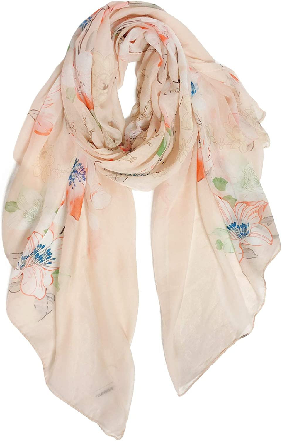 GERINLY Lightweight Scarves Fashion Flowers Print Women Cotton Wrap Scarf Head Shawl for Fall Apparel & Accessories > Clothing Accessories > Scarves & Shawls GERINLY Beigepink