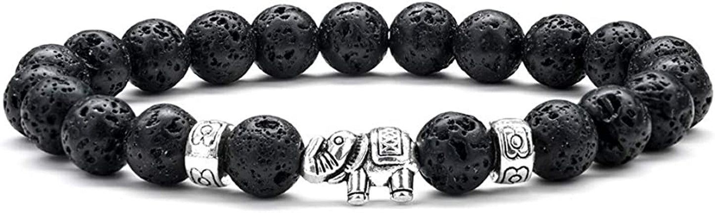 Gifts for Women Elephant Bracelet, 8Mm Natural White Howlite Bracelets for Women Men Stress Relief Yoga Bracelet Bead Bracelets for Women Elephant Gifts for Women Girls Apparel & Accessories > Jewelry > Bracelets M MOOHAM Obsidian