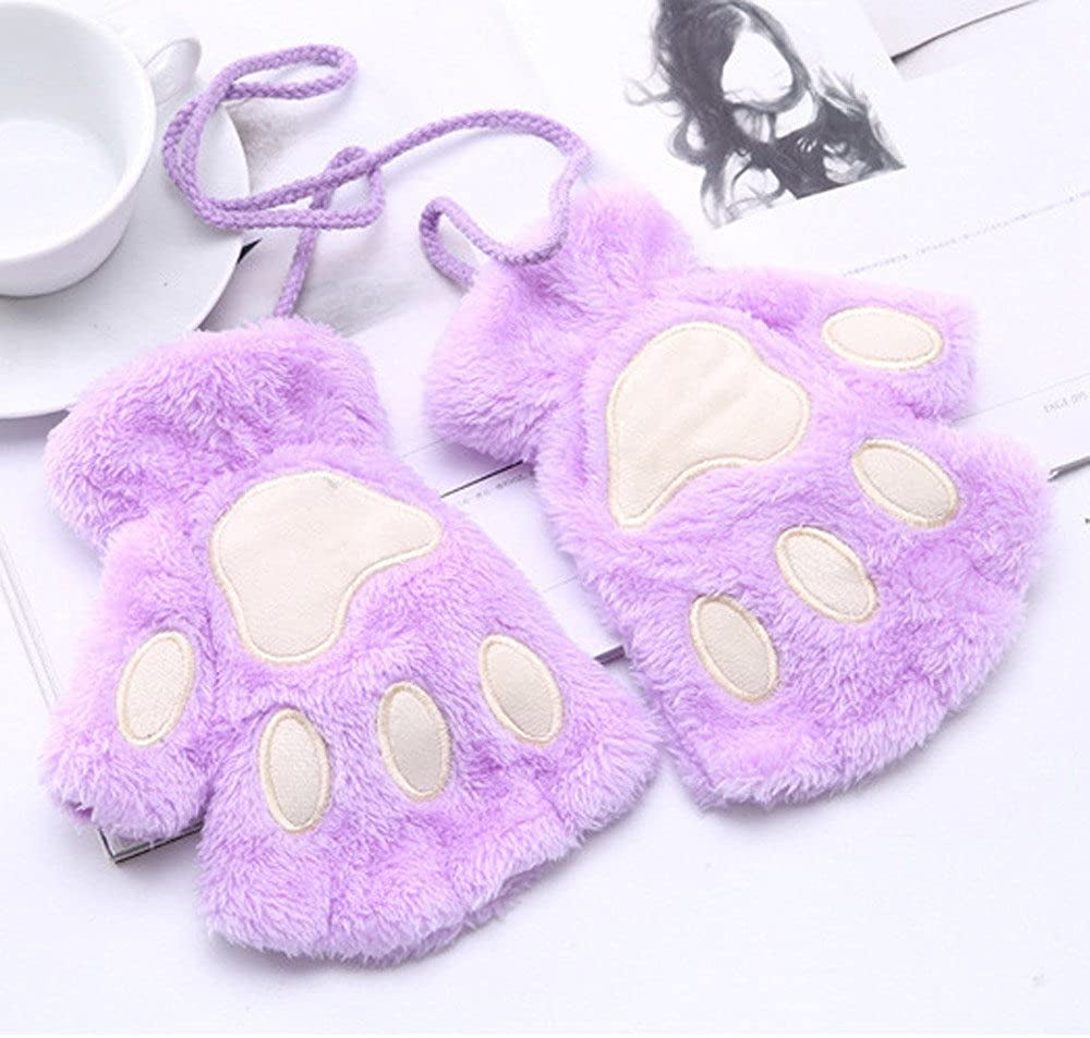 Roselan Cat Paw Gloves Fingerless Faux Fur Plush Gloves Mittens Winter Warm Half Finger Gloves Cute Cat Paw Cosplay Gloves (Purple, One Size) Apparel & Accessories > Clothing Accessories > Gloves & Mittens Roselan