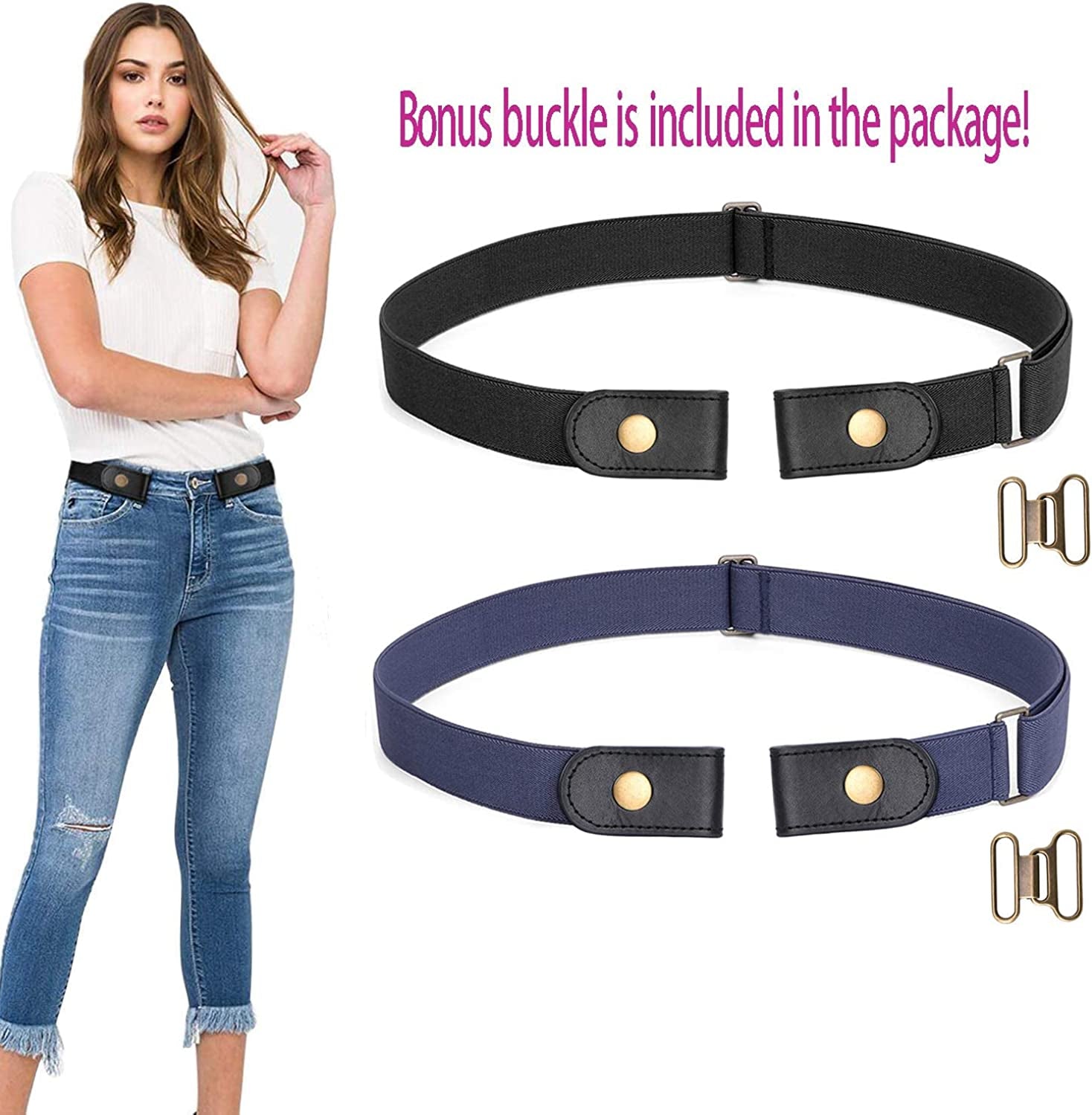No Buckle Stretch Belt for Women Men Elastic Waist Belt up to 72 Inch for Jeans Pants Apparel & Accessories > Clothing Accessories > Belts WERFORU