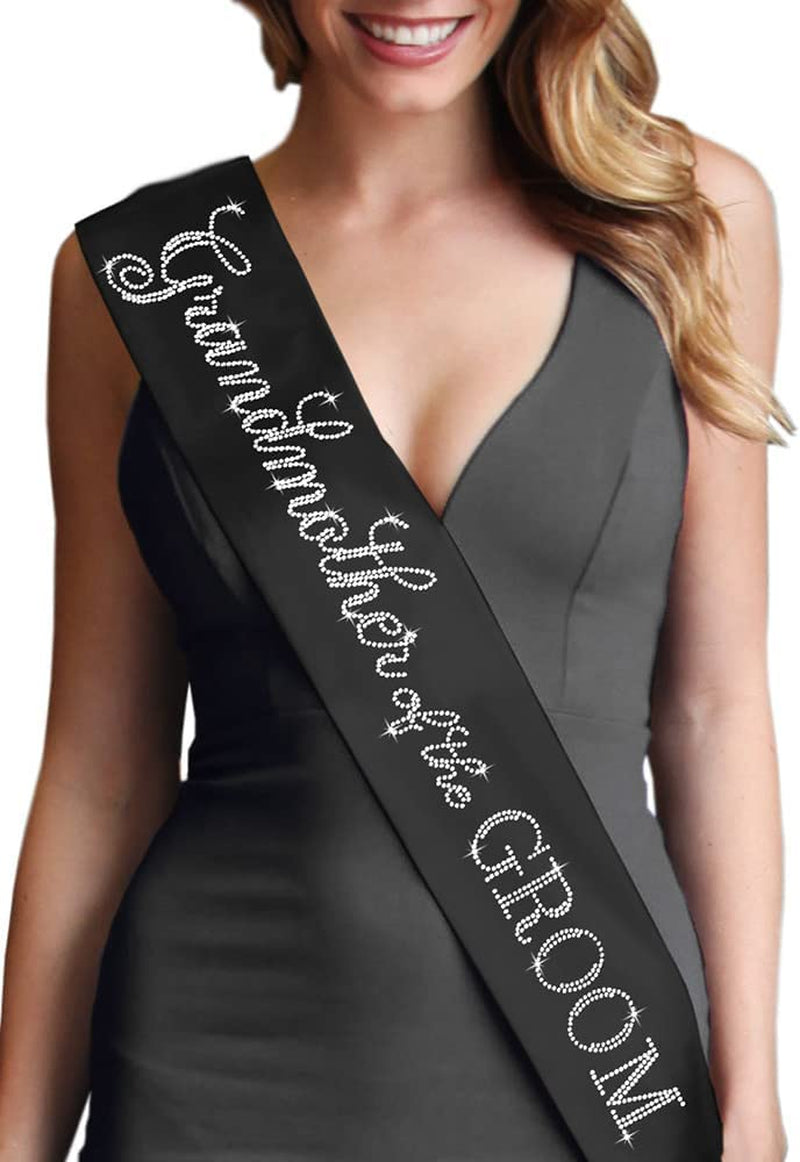 Blue Flirty Bride to Be Sash - Premium BRIDAL GRADE SATIN & Real CRYSTAL Rhinestone Bride to Be Satin Sash - Bachelorette Accessory Bride Gift - Classic Royal Blue Sash(Flrty B2B) Apparel & Accessories > Clothing Accessories > Sashes RhinestoneSash Black - Grandmother of the Groom One Size Fits Most