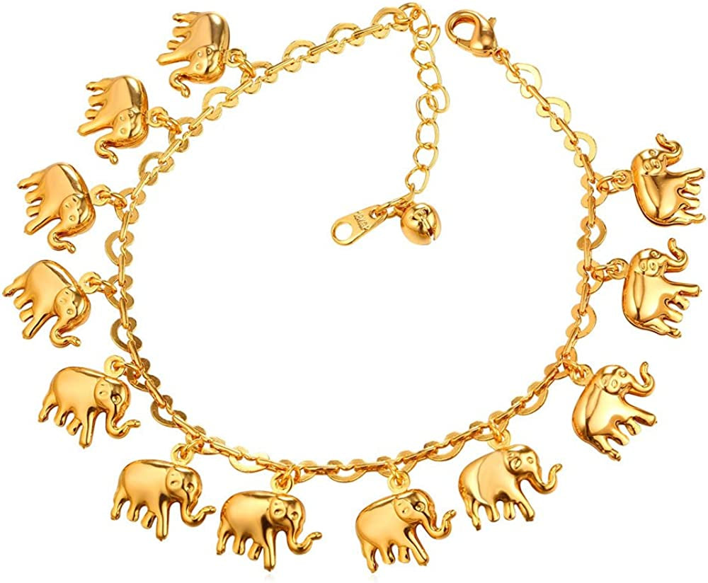 Women Girls Barefoot Jewelry 18K Gold or Rose Gold Stainless Steel Heart / Rope / Figaro / Cuban Chain Anklet Foot Bracelet, 25-30 CM Long Apparel & Accessories > Jewelry > Anklets U7 Jewelry 11.gold elephant charm