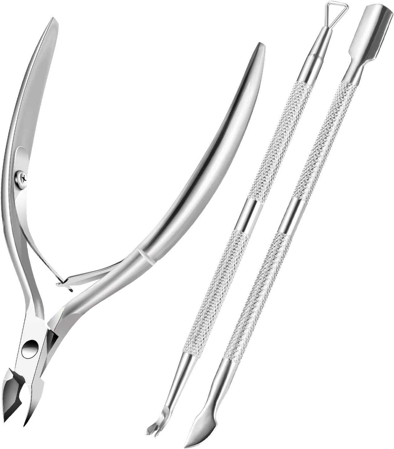 Cuticle Trimmer with Cuticle Pusher, XUNXMAS Cuticle Remover Cutter Nipper Scissor and Triangle Cuticle Nail Pusher Peeler Scraper, Durable Dead Skin Clipper Manicure Pedicure Tools Health & Beauty > Personal Care > Cosmetics > Cosmetic Tools > Nail Tools XUNXMAS Silver