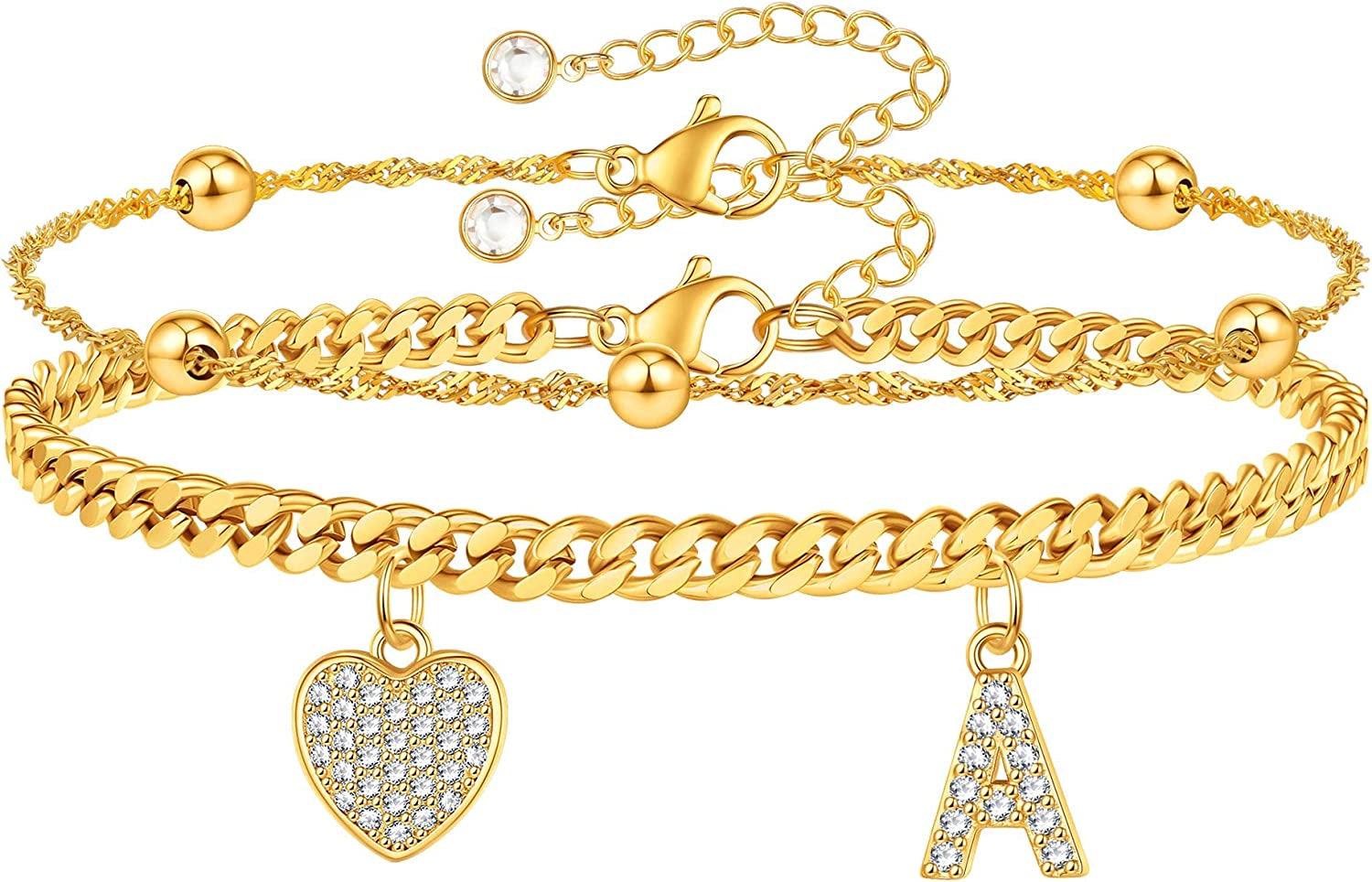 Gold Ankle Bracelets for Women 14K Gold Plated Heart Initial Cuban Link Anklets for Women Charm Gold Anklet for Women Summer Bracelets for Teen Girls Women Anklets Jewelry Apparel & Accessories > Jewelry > Anklets BRIJEWLIC A