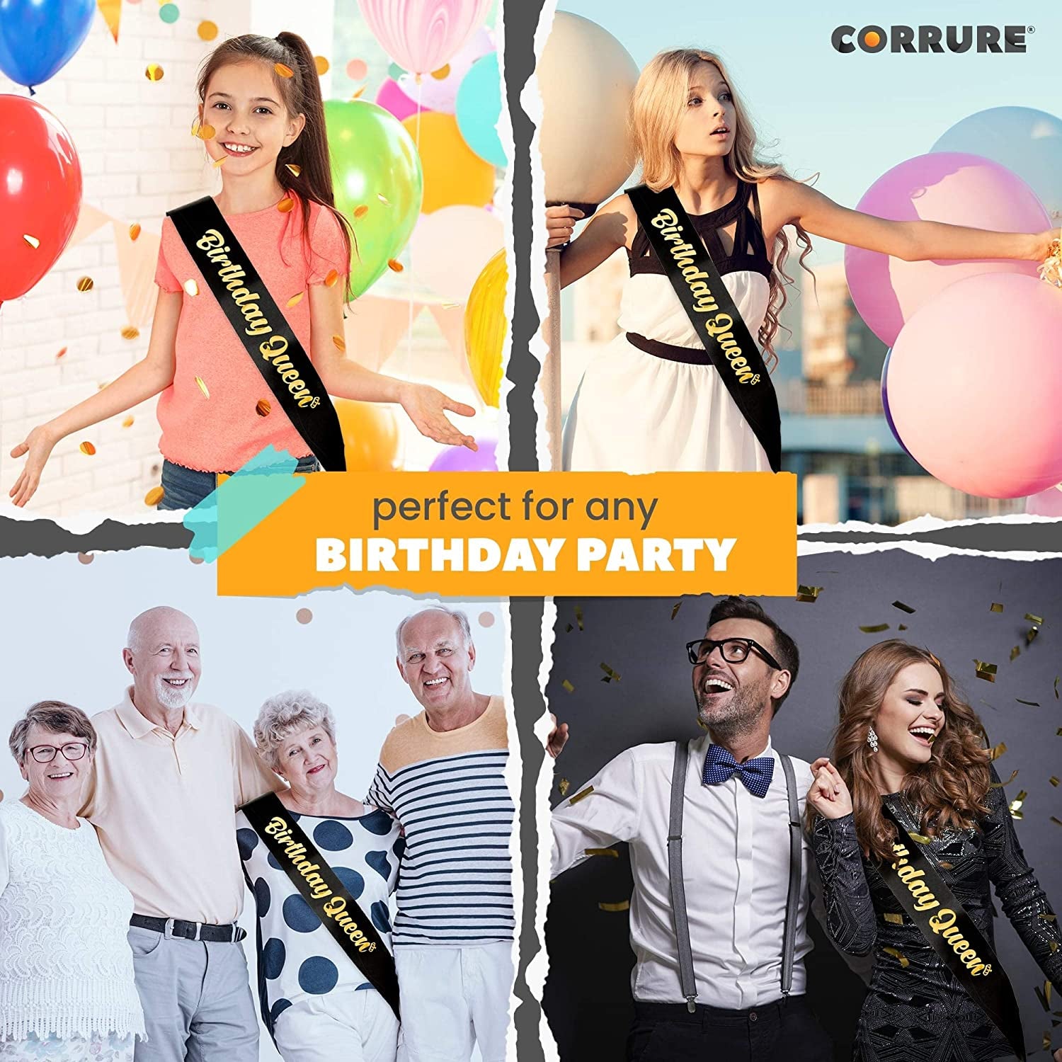 CORRURE 'Birthday Queen' Sash with Gold Foil - Soft Satin Black Sash for Women - Happy Birthday Sash for Girls, Sweet 16, 18Th 21St 25Th 30Th 40Th 50Th or Any Other Bday Party Apparel & Accessories > Clothing Accessories > Sashes CORRURE