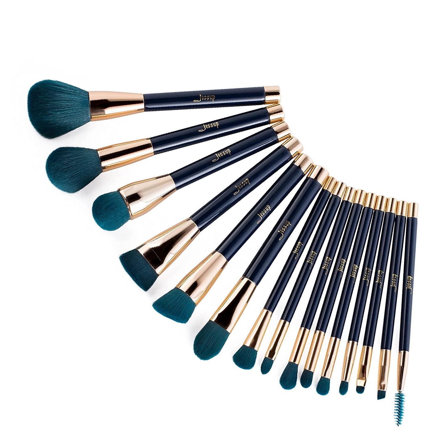 Jessup 15Pcs Makeup Brushes Set Powder Foundation Eyeshadow Eyeliner Lip Contour Concealer Smudge Brush Tool Blue/Darkgreen T113 Health & Beauty > Personal Care > Cosmetics > Cosmetic Tools > Makeup Tools Jessup Blue/Darkgreen