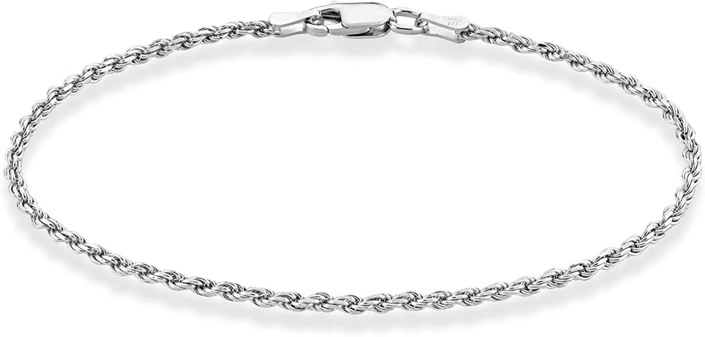 Miabella 925 Sterling Silver Italian 2Mm, 3Mm Diamond-Cut Braided Rope Chain Anklet Ankle Bracelet for Women Teen Girls, Made in Italy Apparel & Accessories > Jewelry > Anklets Miabella Width 2mm Length 10 Inches (Medium)