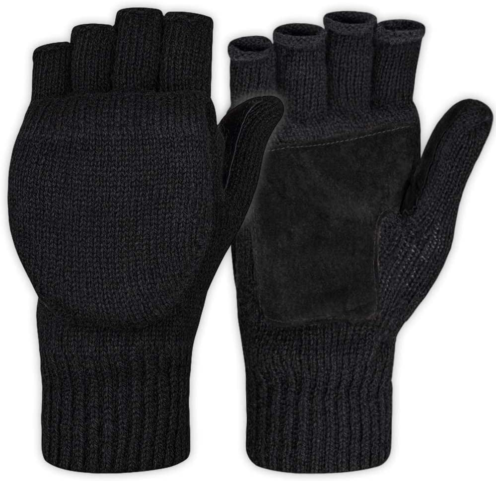 Fingerless Winter Gloves Convertible Wool Mittens for Men & Women - Warm Thermal Knit Flip Top Snow Glove for Cold Weather Apparel & Accessories > Clothing Accessories > Gloves & Mittens OutdoorEssentials