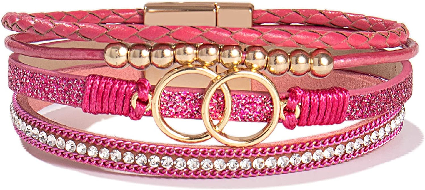 FANCY SHINY Boho Wrap Bracelets Leather Cuff Bangle Gold Beaded Bracelets for Women Stackable Infinity Bracelets Jewelry with Clasp Apparel & Accessories > Jewelry > Bracelets FANCY SHINY Rosa
