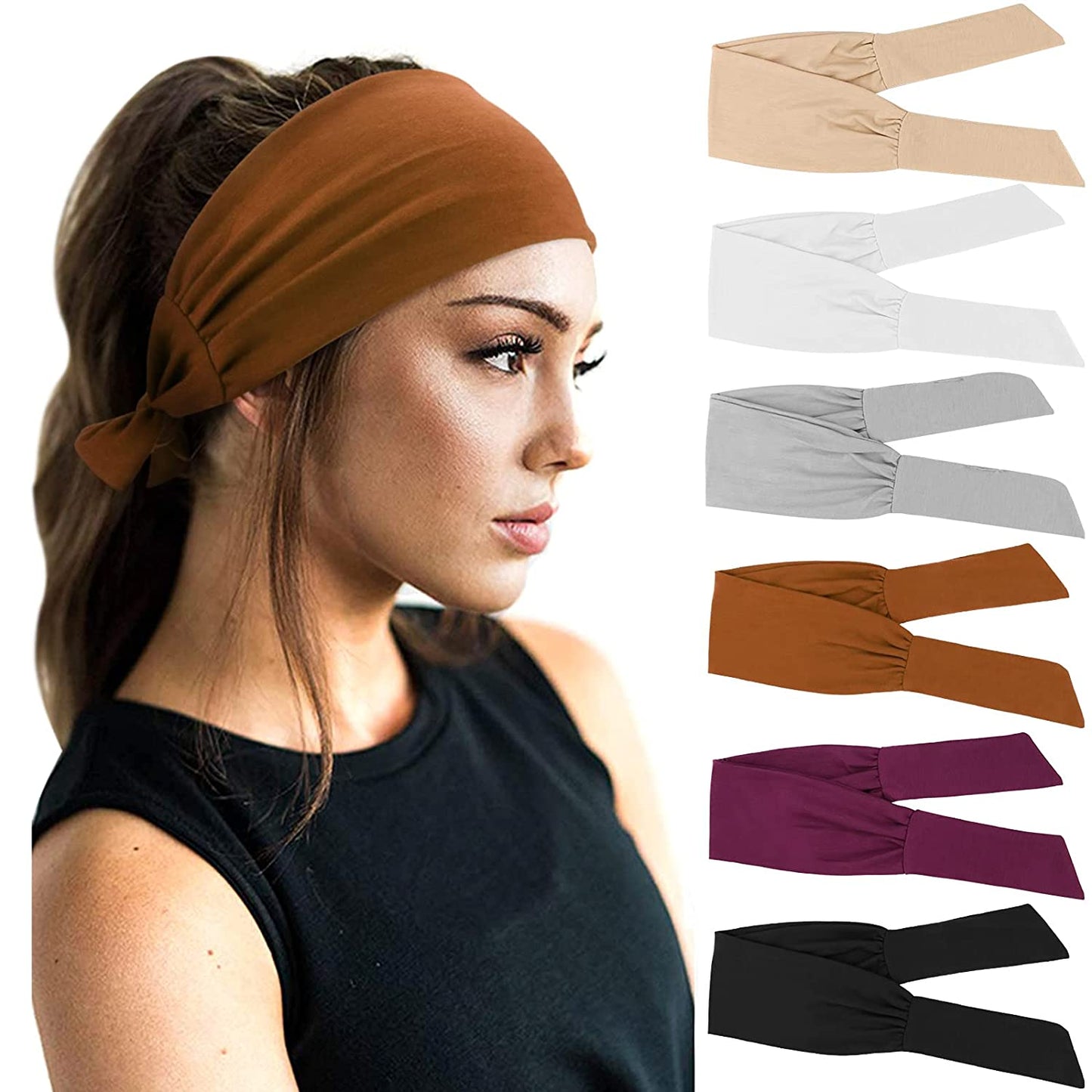 DRESHOW 6 PCS Adjustable Headbands for Women Knotted Headbands Cotton Elastic Non-Slip Fashion Hair Bands for Workout Sports Running Yoga Apparel & Accessories > Clothing Accessories > Bandanas & Headties DRESHOW 6 Pack M: Solid color