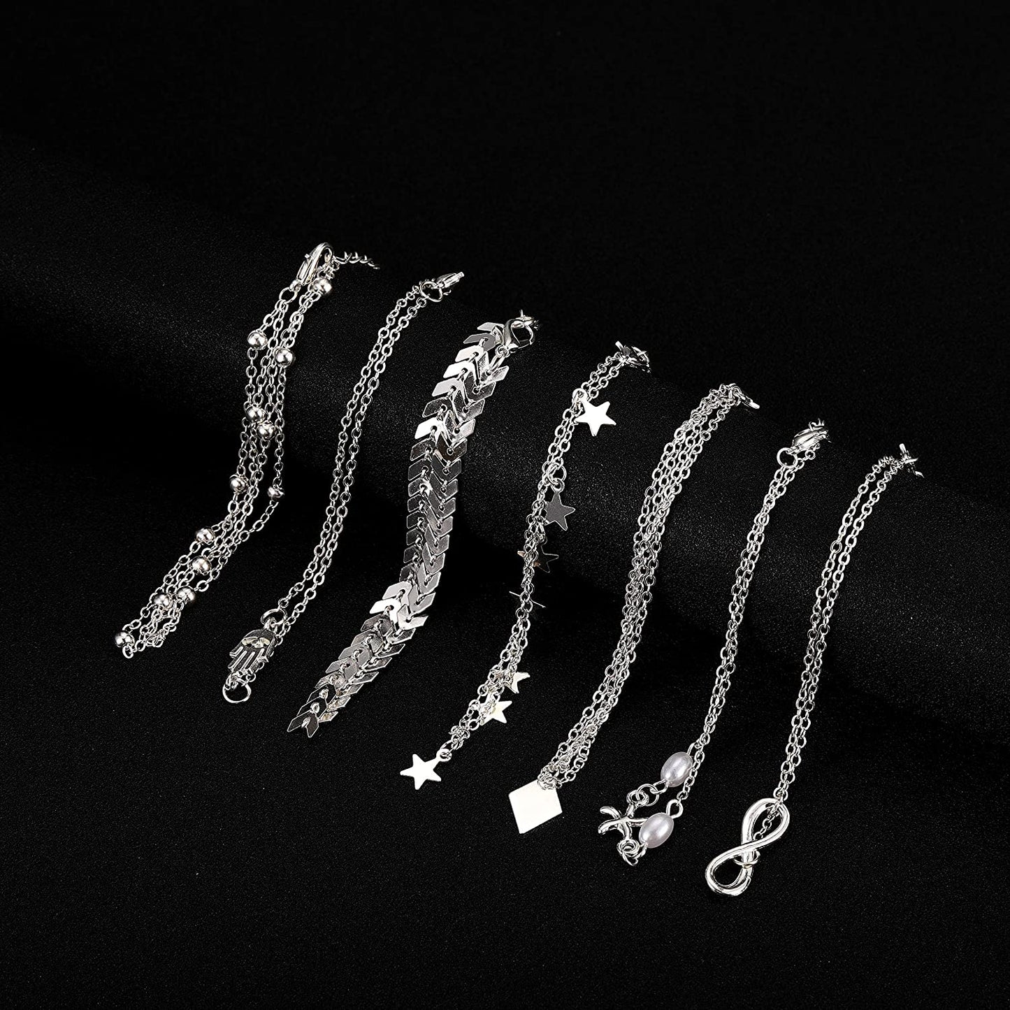 Softones 16Pcs Ankle Bracelets for Women Girls Gold Silver Two Style Chain Beach Anklet Bracelet Jewelry Anklet Set,Adjustable Size Apparel & Accessories > Jewelry > Anklets Softones