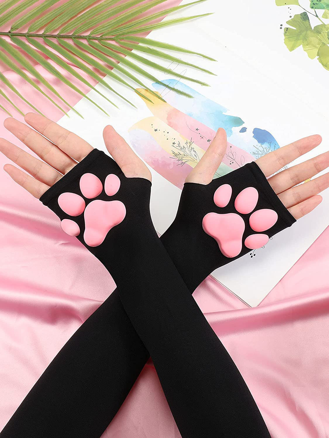 Cute Cat Paw Gloves Mittens 3D Cat Claw Pad Gloves Halloween Kawaii Cosplay Soft 3D Toe Beans for Women Cosplay Halloween Apparel & Accessories > Clothing Accessories > Gloves & Mittens Geyoga