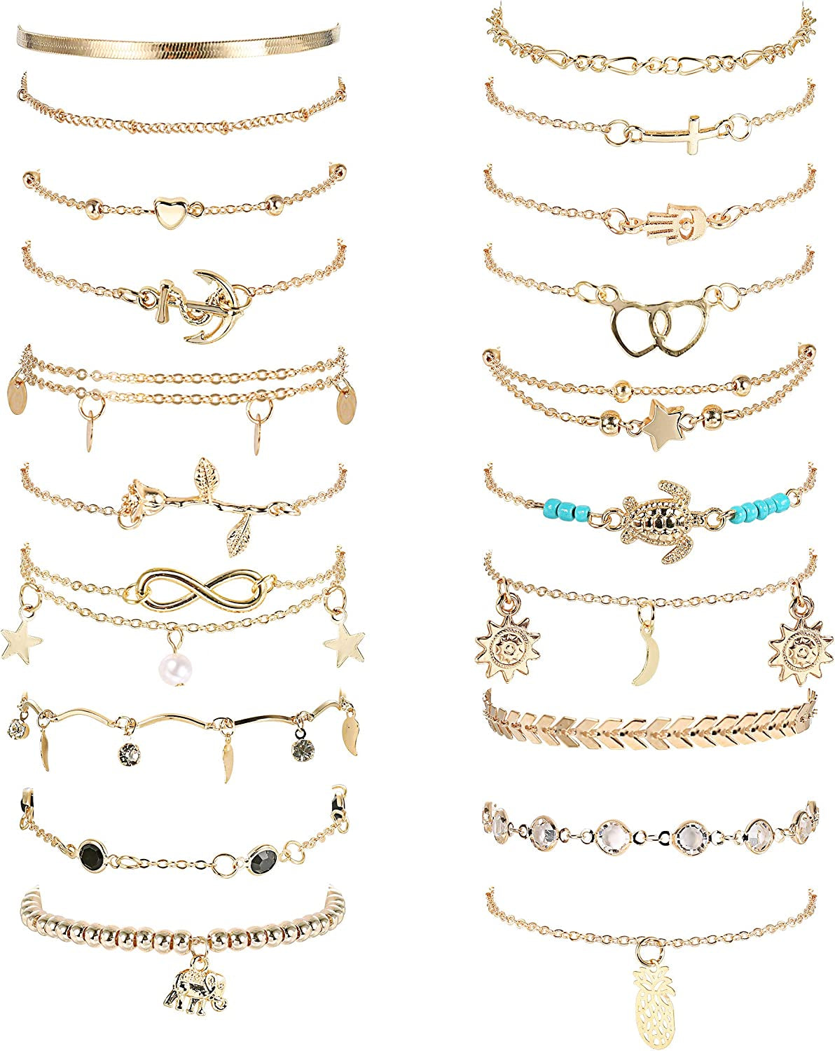 LOYALLOOK 20Pcs Ankle Bracelets for Women Adjustable Beach Anklet Set Star Heart Turtle Infinite Anklets Apparel & Accessories > Jewelry > Anklets LOYALLOOK Gold Tone