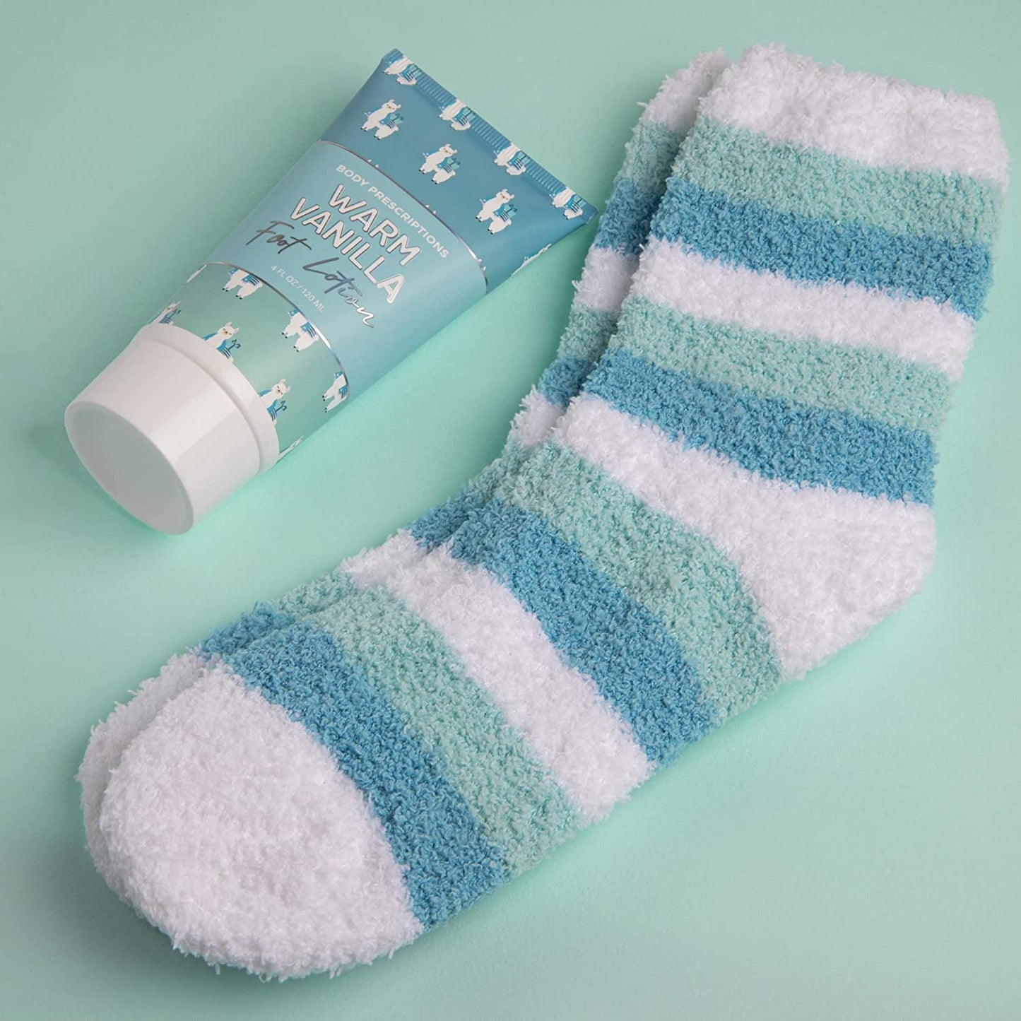 Body Prescriptions Hanukkah Cozy Foot Care Set- Striped Blue Fuzzy Socks with Warm Vanilla Foot Lotion, Holiday Gifts for Women, Relaxing Pedicure Gift Sets Health & Beauty > Personal Care > Foot Care Enchante Direct