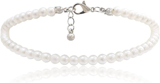 COLORFUL BLING 1Pc Pearl Handmade Anklet Simple Imitation Pearls Hand Woven Boho Foot Jewelry Anklet Bracelet Summer Beach for Women Girls Apparel & Accessories > Jewelry > Anklets COLORFUL BLING Pearl