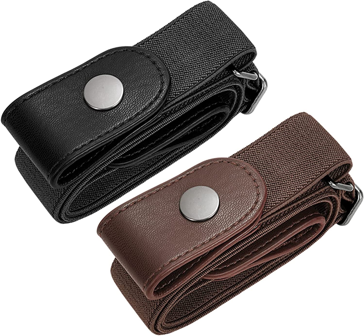 No Buckle Elastic Stretch Belts for Men and Women, Comfortable Invisible Belts for Jeans Pants Apparel & Accessories > Clothing Accessories > Belts SUOSDEY H-black+coffee(gun Button) L--XXL:Waist size 34''-48''