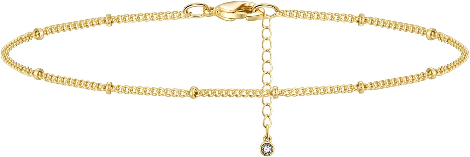 Kissyan Gold Ankle Bracelets for Women, Dainty 14K Gold Plated Anklets Cuban Link Chain Ankles Adjustable Snake Tennis Anklet Bracelet Tiny Beach Foot Jewelry Gifts for Women Girls Apparel & Accessories > Jewelry > Anklets KissYan Gold-bead anklet